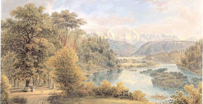 Die Aarelandschaft in der Elfenau um 1825. Aquarell von Gabriel Lory, père; Schweizerische Nationalbibliothek, Sammlung Gugelmann