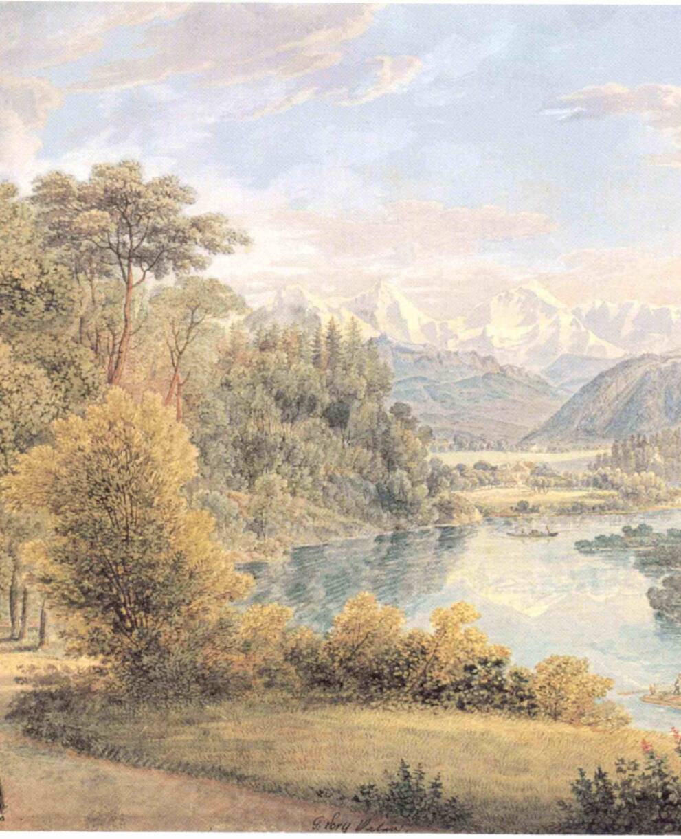 Die Aarelandschaft in der Elfenau um 1825. Aquarell von Gabriel Lory, père; Schweizerische Nationalbibliothek, Sammlung Gugelmann